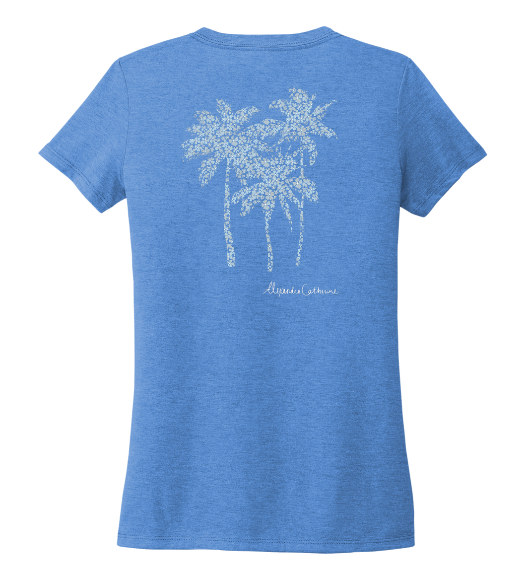 Alexandra Catherine, Palm Trees, Women's V-neck T-shirt in Sky Blue