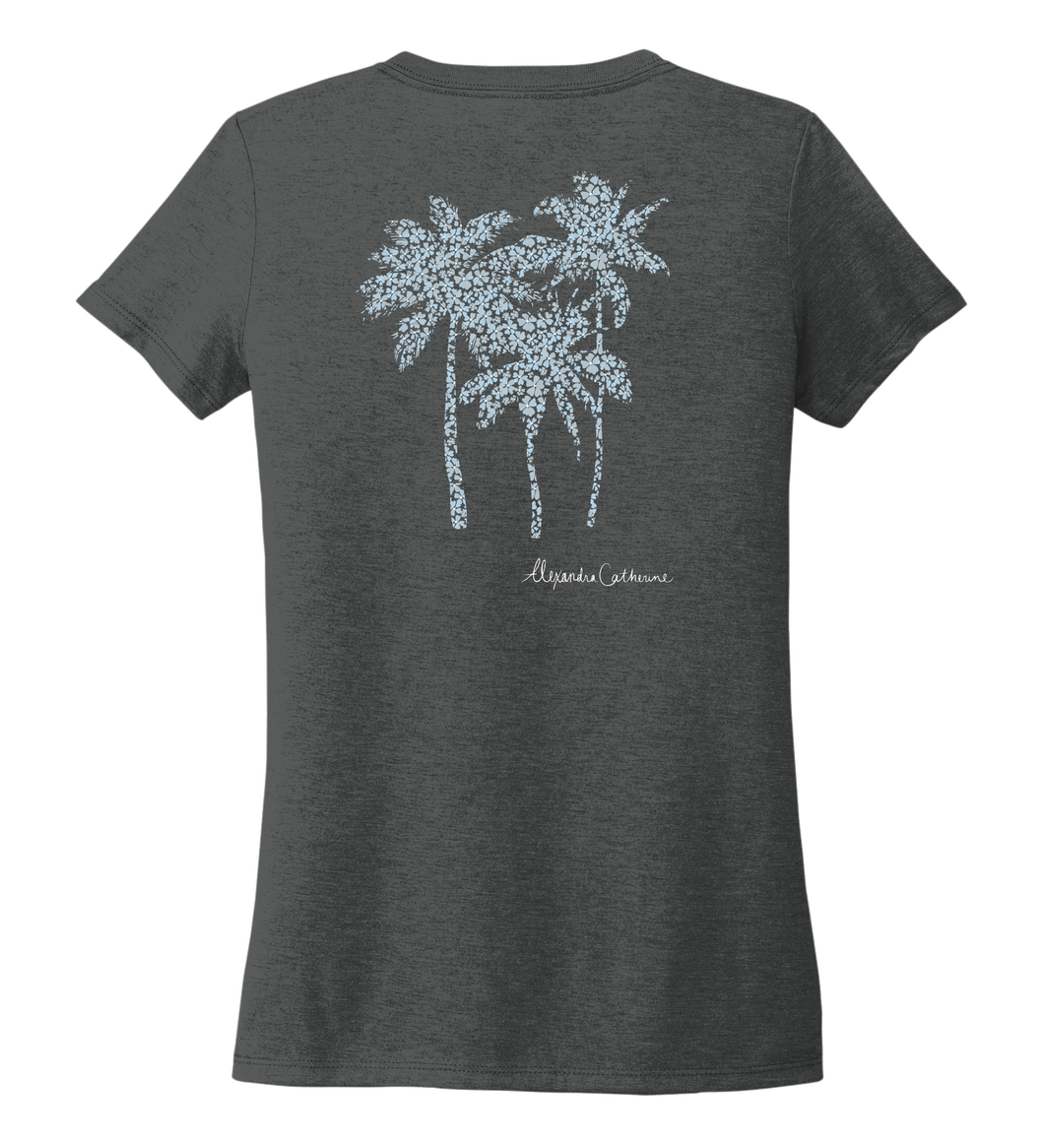 Alexandra Catherine, Palm Trees, Women's V-neck T-shirt in Slate Black