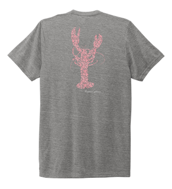 Alexandra Catherine, Fleur Pink Lobster, Unisex Crew Neck T-shirt in Oyster Grey