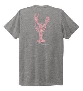 Alexandra Catherine, Fleur Pink Lobster, Unisex Crew Neck T-shirt in Oyster Grey