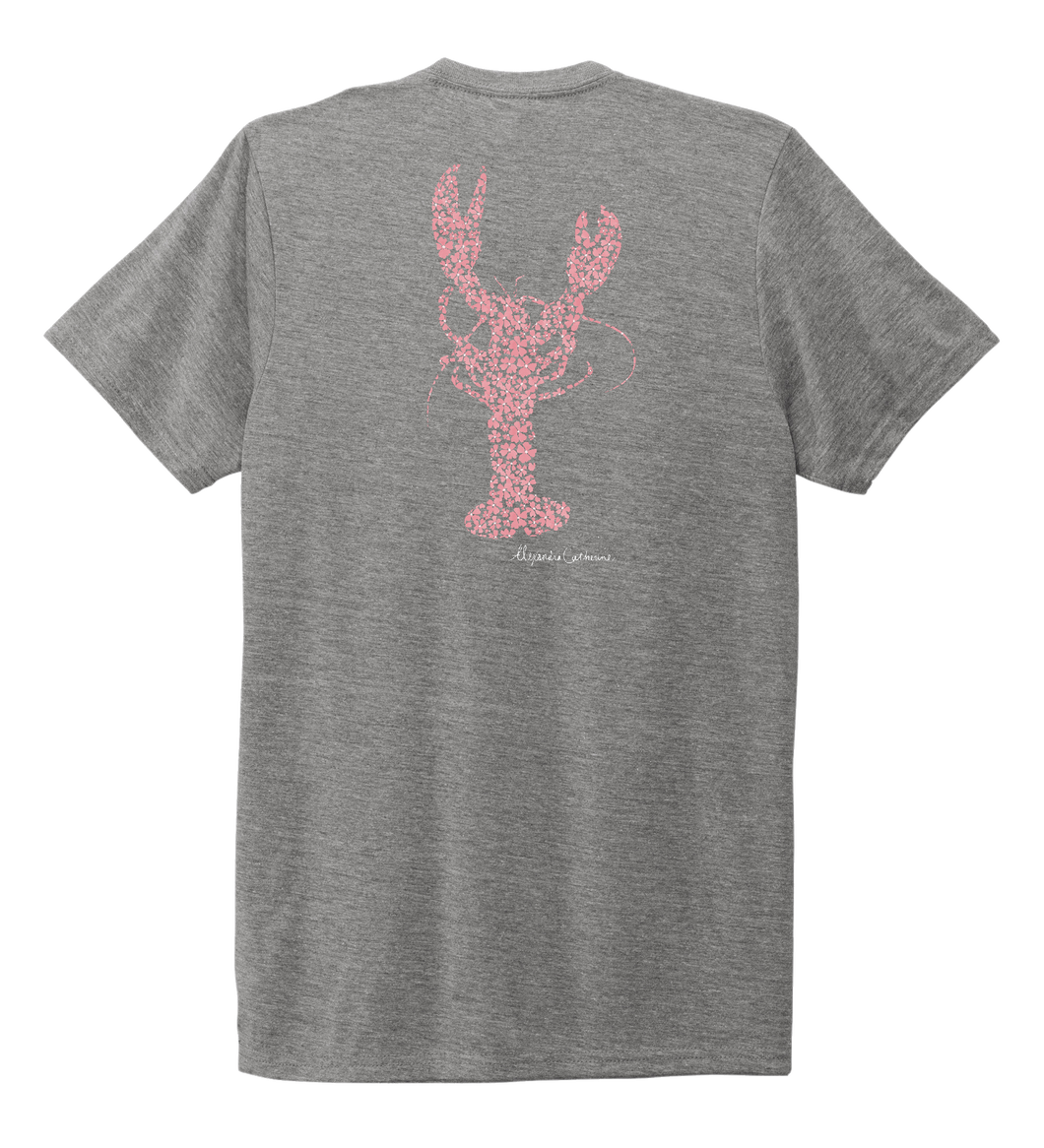 Alexandra Catherine, Fleur Pink Lobster, Unisex Crew Neck T-shirt in Oyster Grey