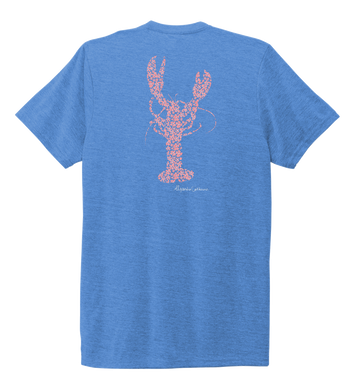 Alexandra Catherine, Fleur Pink Lobster, Unisex Crew Neck T-shirt in Sky Blue