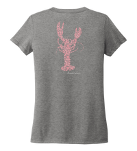 Load image into Gallery viewer, Alexandra Catherine, Fleur Pink Lobster, Women&#39;s V-neck T-shirt in Oyster Grey