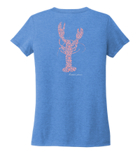 Load image into Gallery viewer, Alexandra Catherine, Fleur Pink Lobster, Women&#39;s V-neck T-shirt in Sky Blue