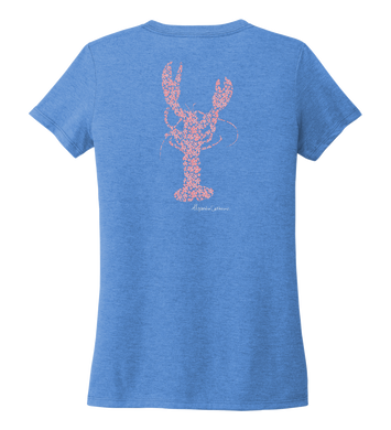Alexandra Catherine, Fleur Pink Lobster, Women's V-neck T-shirt in Sky Blue