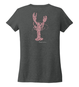 Alexandra Catherine, Fleur Pink Lobster, Women's V-neck T-shirt in Slate Black