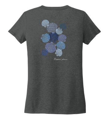Alexandra Catherine, Tossed Seashells, Women's V-neck T-shirt in Slate Black