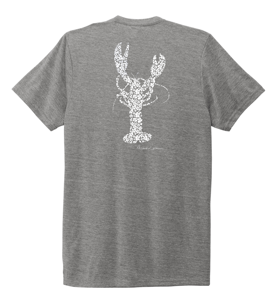 Alexandra Catherine, Fleur White Lobster, Unisex Crew Neck T-shirt in Oyster Grey