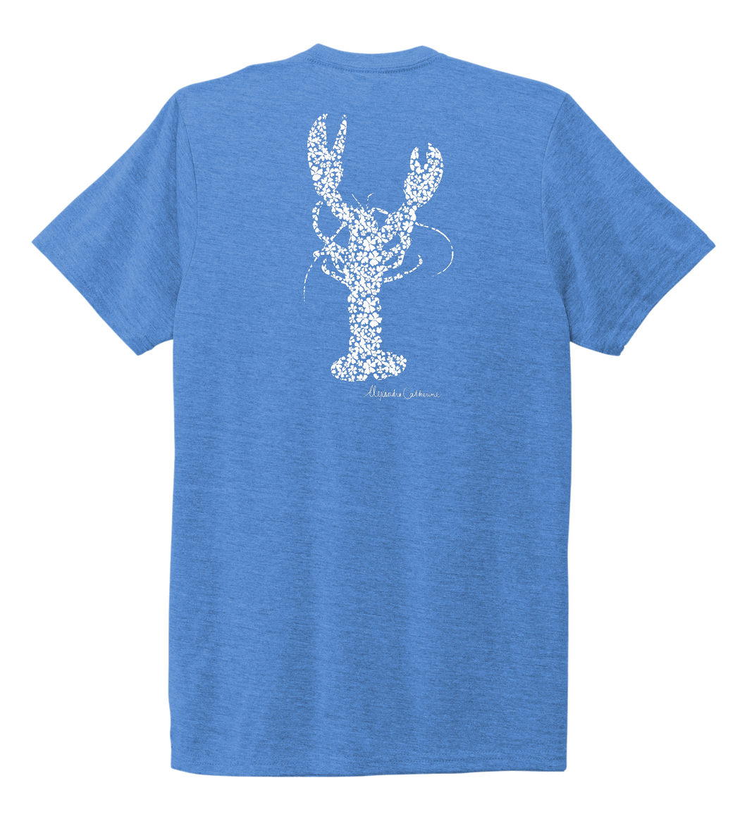 Alexandra Catherine, Fleur White Lobster, Unisex Crew Neck T-shirt in Sky Blue