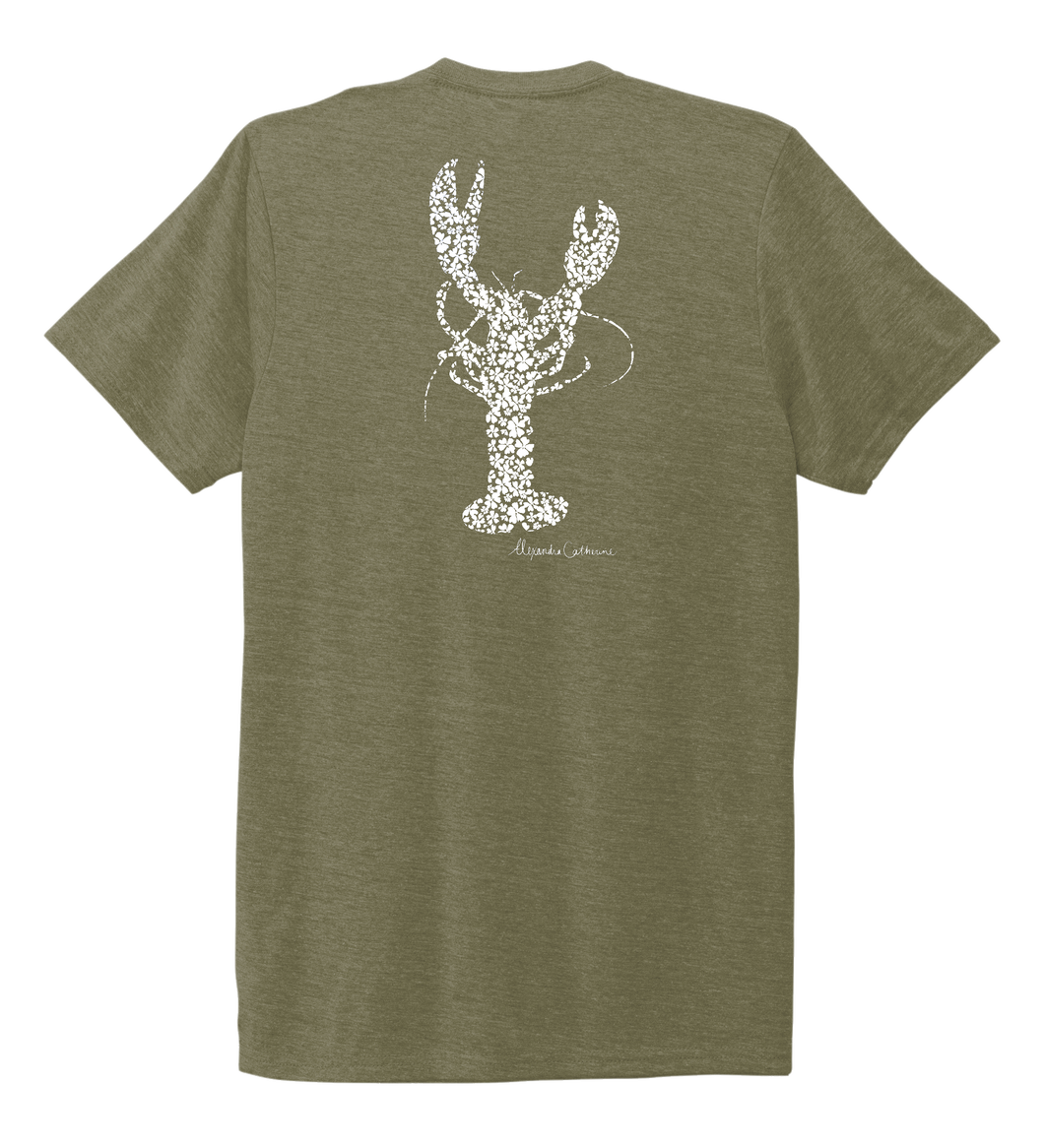 Alexandra Catherine, Fleur White Lobster, Unisex Crew Neck T-shirt in Earthy Green