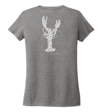 Alexandra Catherine, Fleur White Lobster, Women's V-neck T-shirt in Oyster Grey