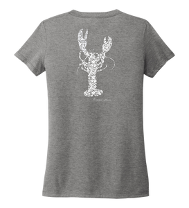 Alexandra Catherine, Fleur White Lobster, Women's V-neck T-shirt in Oyster Grey