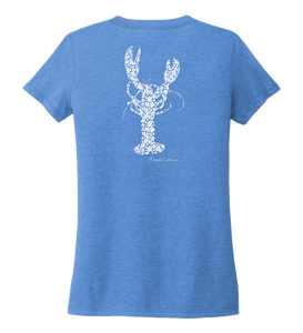 Alexandra Catherine, Fleur White Lobster, Women's V-neck T-shirt in Sky Blue