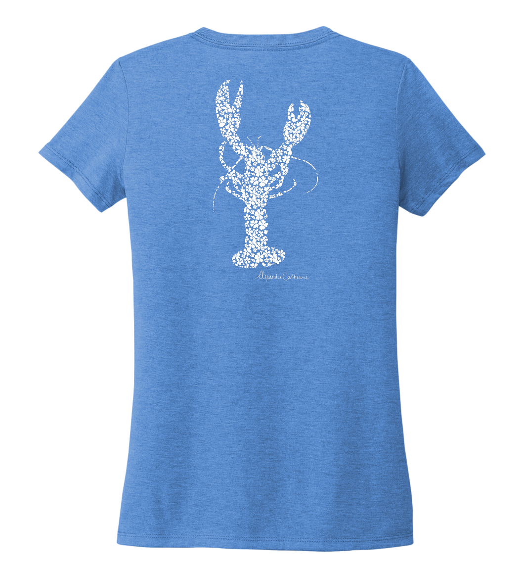 Alexandra Catherine, Fleur White Lobster, Women's V-neck T-shirt in Sky Blue
