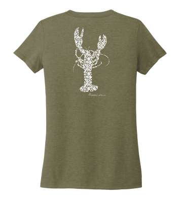 Alexandra Catherine, Fleur White Lobster, Women's V-neck T-shirt in Earthy Green