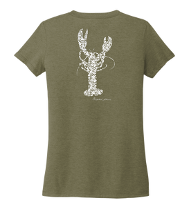Alexandra Catherine, Fleur White Lobster, Women's V-neck T-shirt in Earthy Green