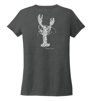 Alexandra Catherine, Fleur White Lobster, Women's V-neck T-shirt in Slate Black