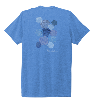 Alexandra Catherine, Tossed Seashells, Unisex Crew Neck T-shirt in Sky Blue