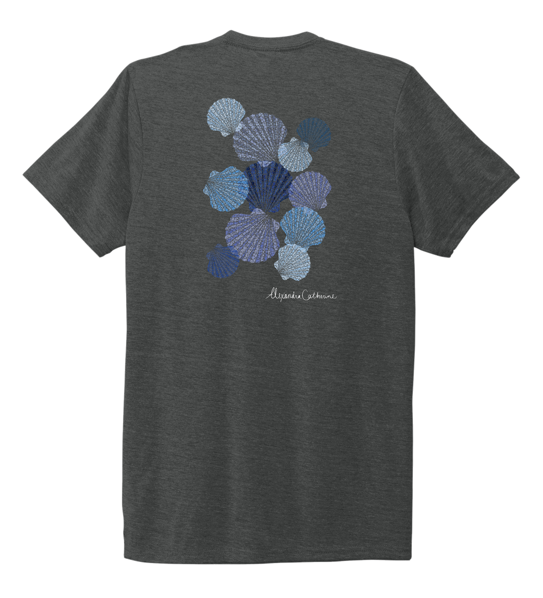 Alexandra Catherine, Tossed Seashells, Unisex Crew Neck T-shirt in Slate Black