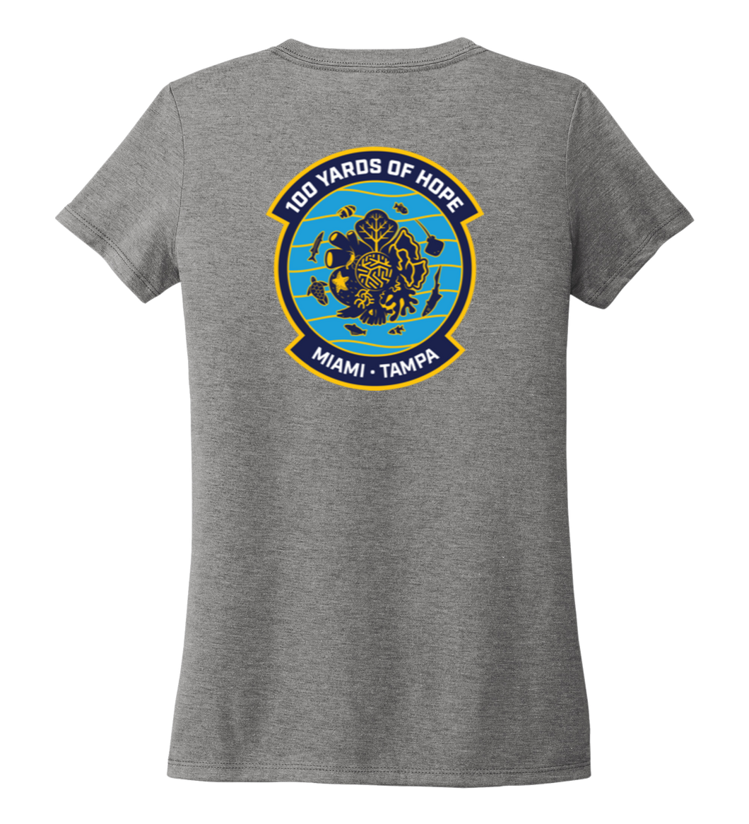 FORCE BLUE 100 YARDS OF HOPE Women's V-neck T-shirt in Oyster Grey