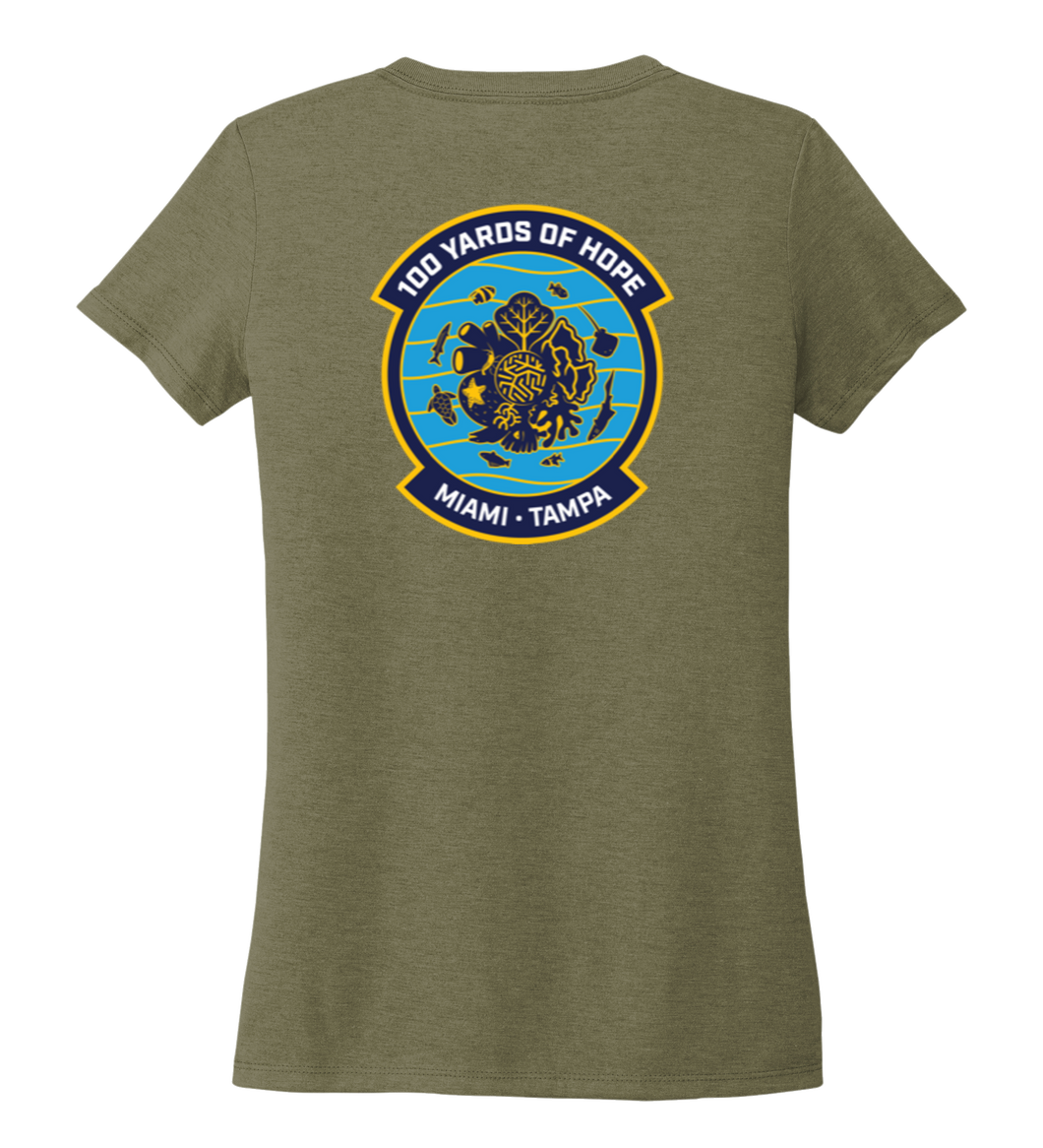 FORCE BLUE 100 YARDS OF HOPE Women's V-neck T-shirt in Earthy Green