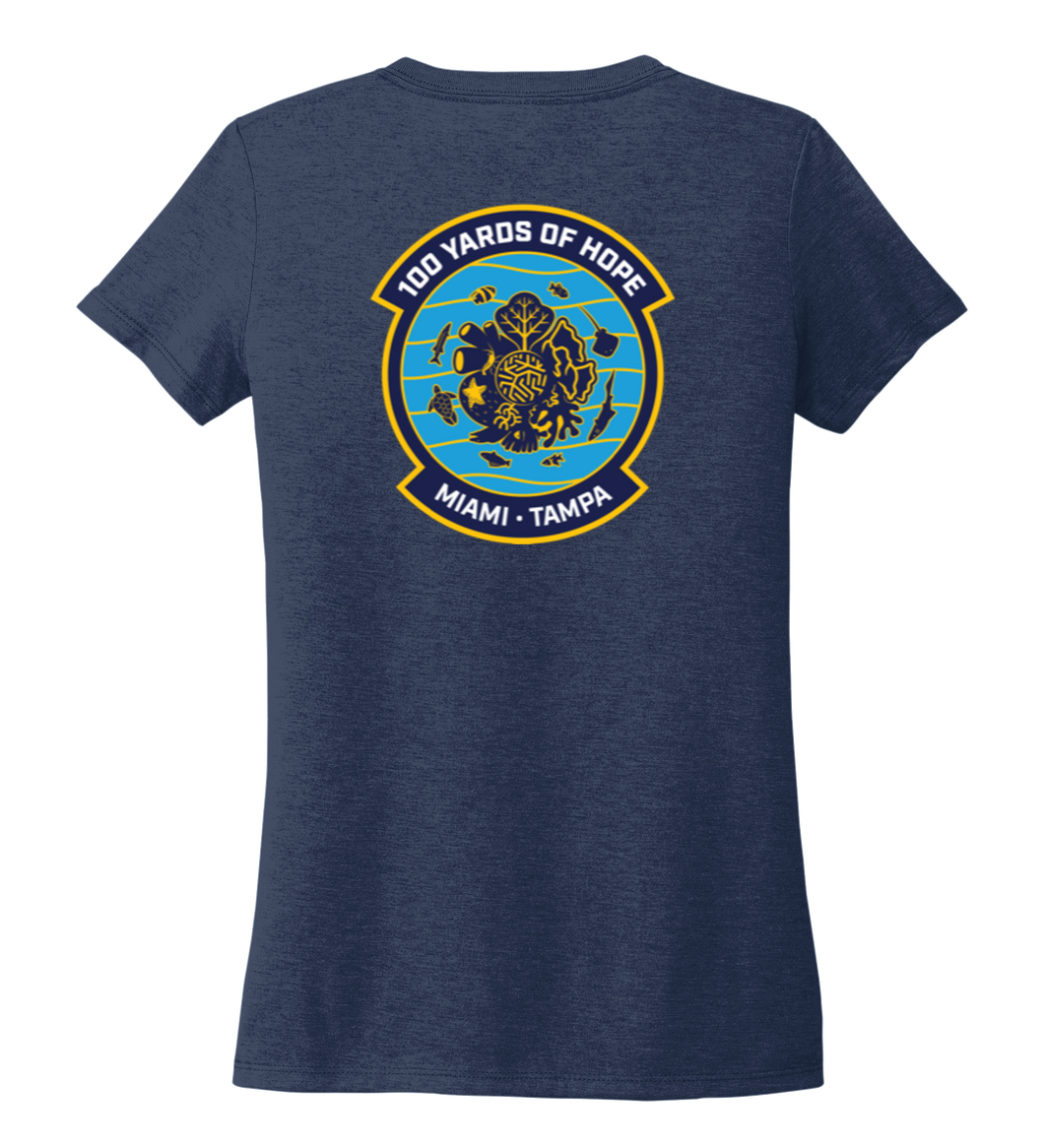 FORCE BLUE 100 YARDS OF HOPE Women's V-neck T-shirt in Deep Sea Blue