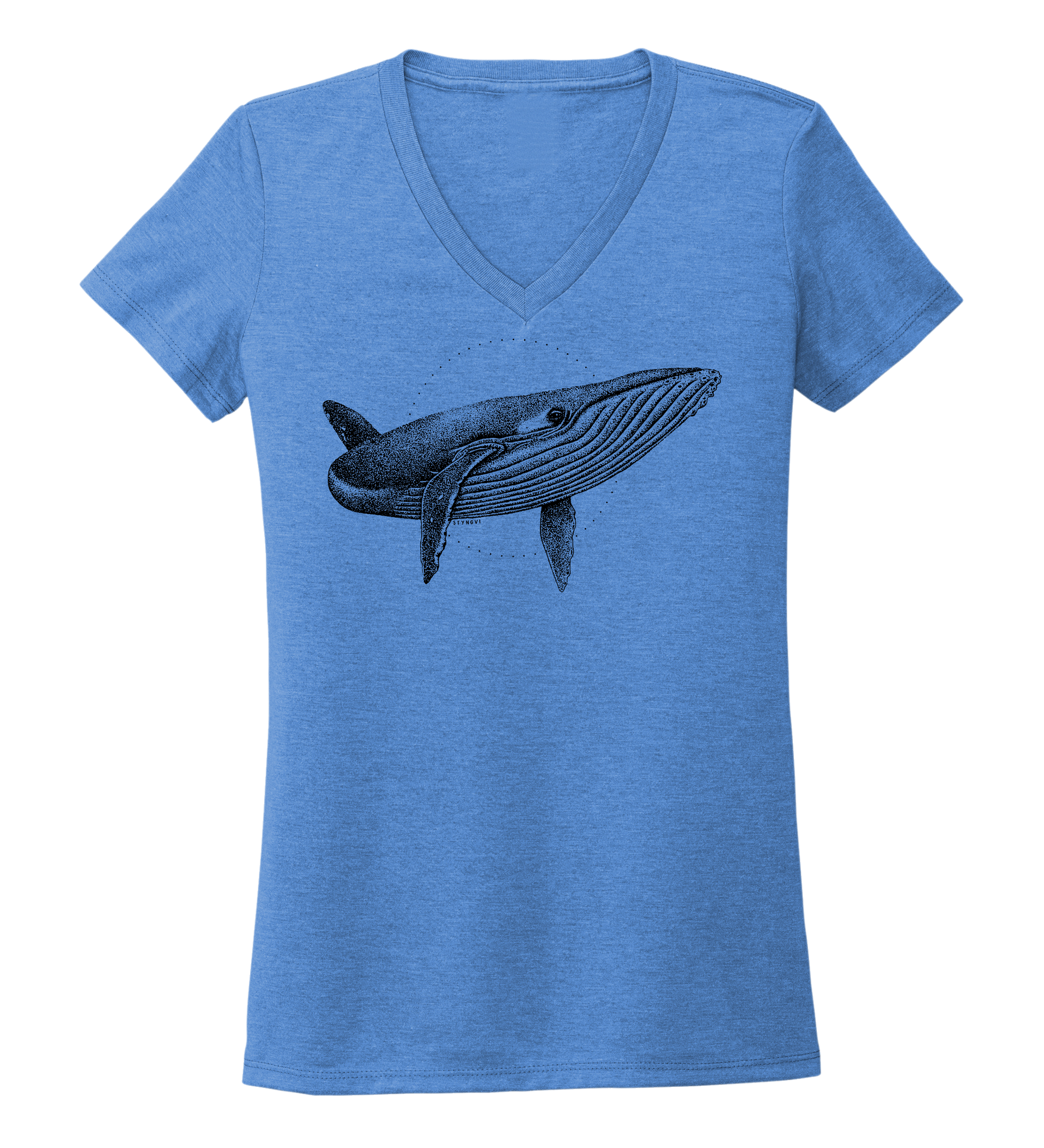 STYNGVI Humpback Whale Women s V neck T shirt in Sky Blue