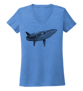 STYNGVI, Humpback Whale, Women's V-neck T-shirt in Sky Blue