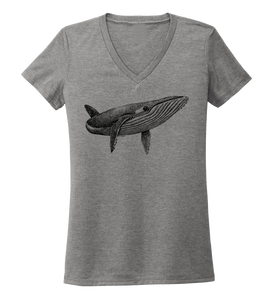 STYNGVI, Humpback Whale, Women's V-neck T-shirt in Oyster Grey