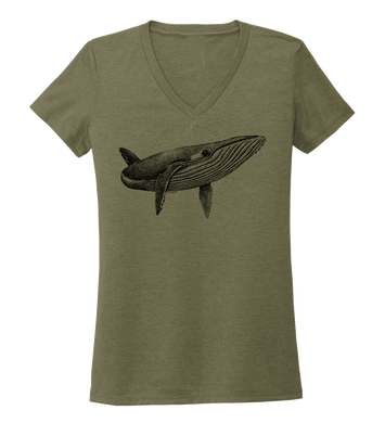 STYNGVI, Humpback Whale, Women's V-neck T-shirt in Earthy Green