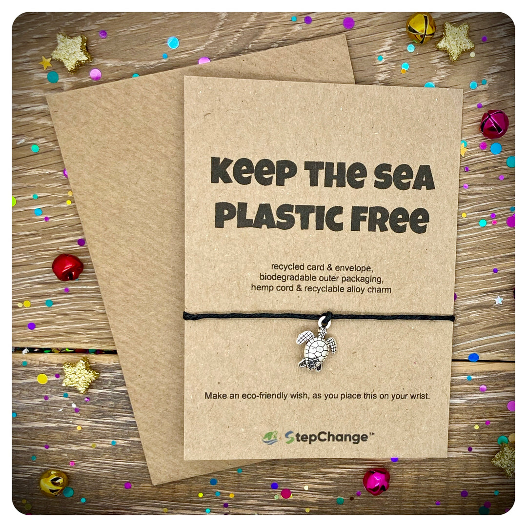 Turtle Charm Bracelet &amp; Card "KEEP THE SEA PLASTIC FREE"
