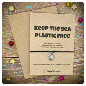 Turtle Charm Bracelet with "KEEP THE SEA PLASTIC FREE" Message Card