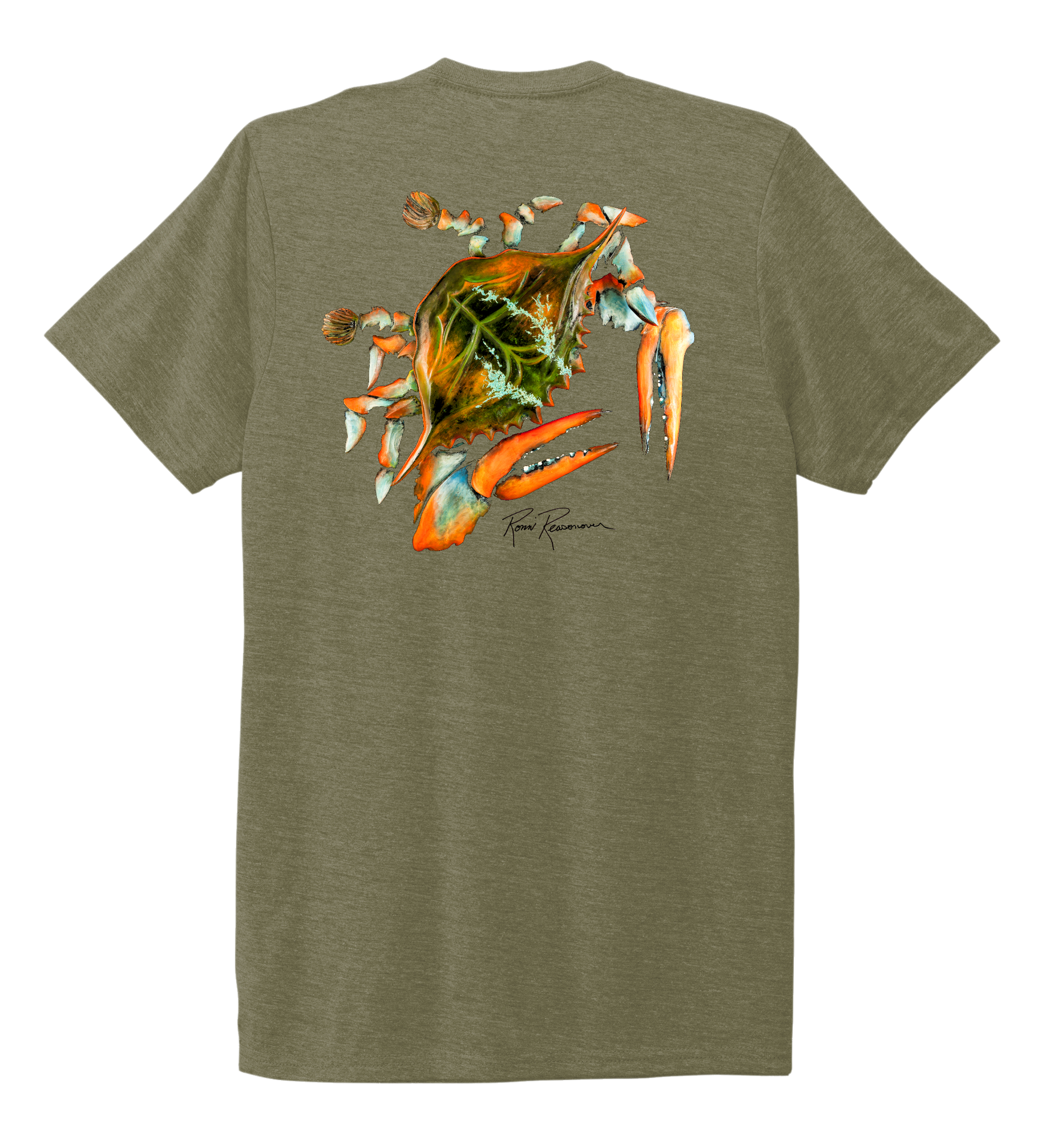 Ronnie Reasonover, The Crab, Crew Neck T-Shirt in Earthy Green