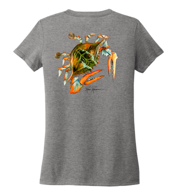 Ronnie Reasonover, The Crab, Women's V-neck T-shirt in Oyster Grey