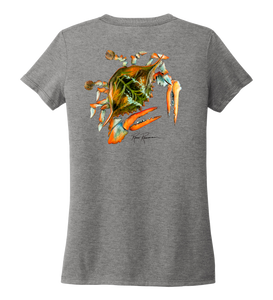Ronnie Reasonover, The Crab, Women's V-neck T-shirt in Oyster Grey