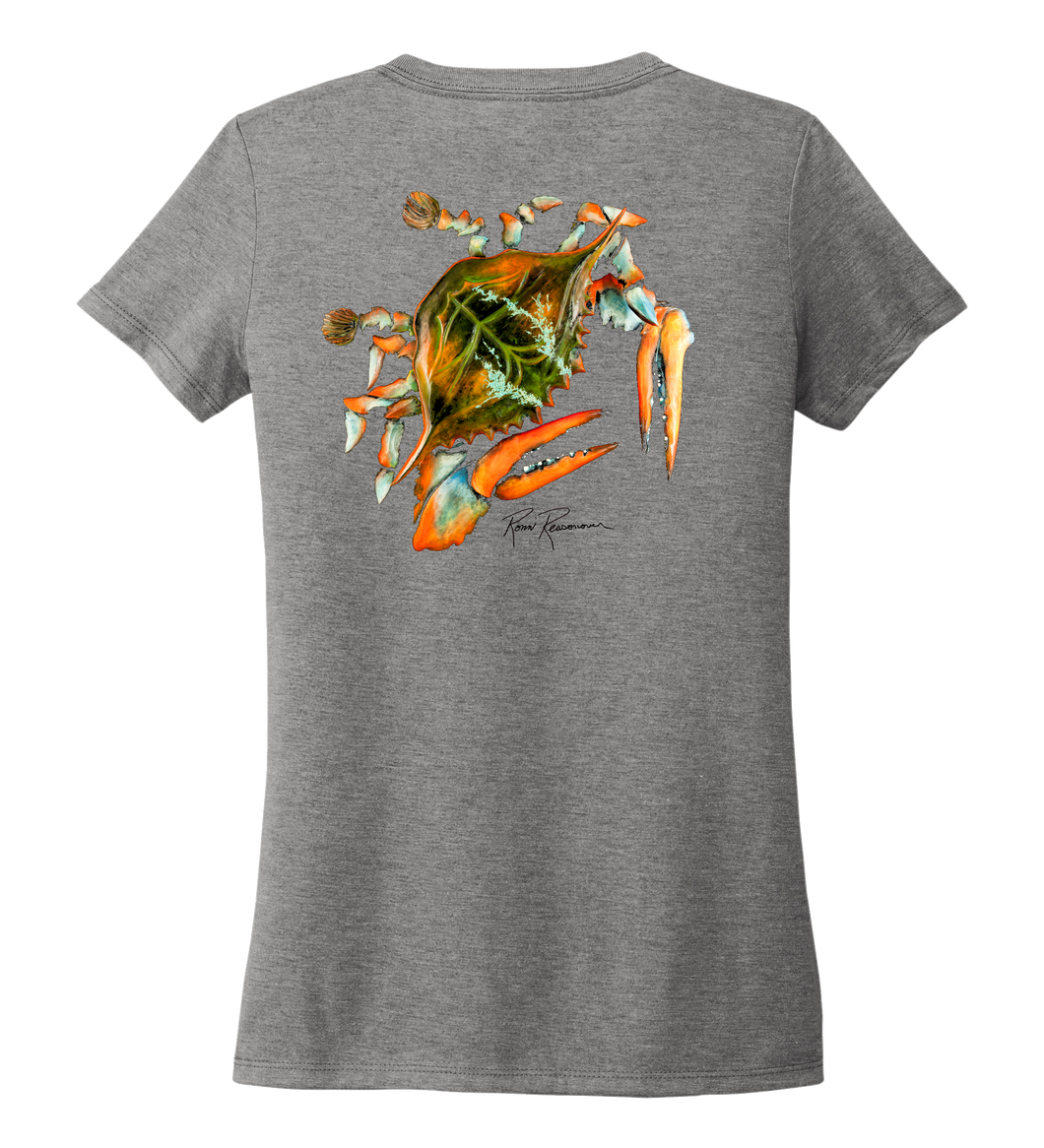 Ronnie Reasonover, The Crab, Women's V-neck T-shirt in Oyster Grey