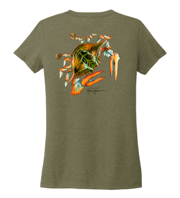 Ronnie Reasonover, The Crab, Women's V-neck T-shirt in Earthy Green