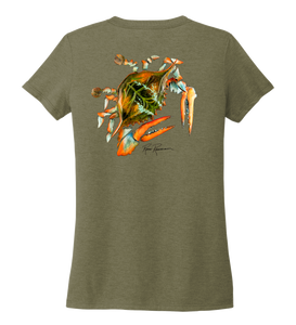 Ronnie Reasonover, The Crab, Women's V-neck T-shirt in Earthy Green