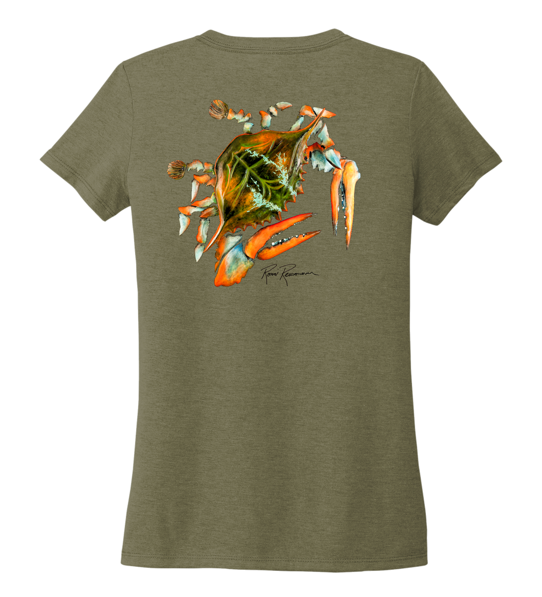 Ronnie Reasonover, The Crab, Women's V-neck T-shirt in Earthy Green