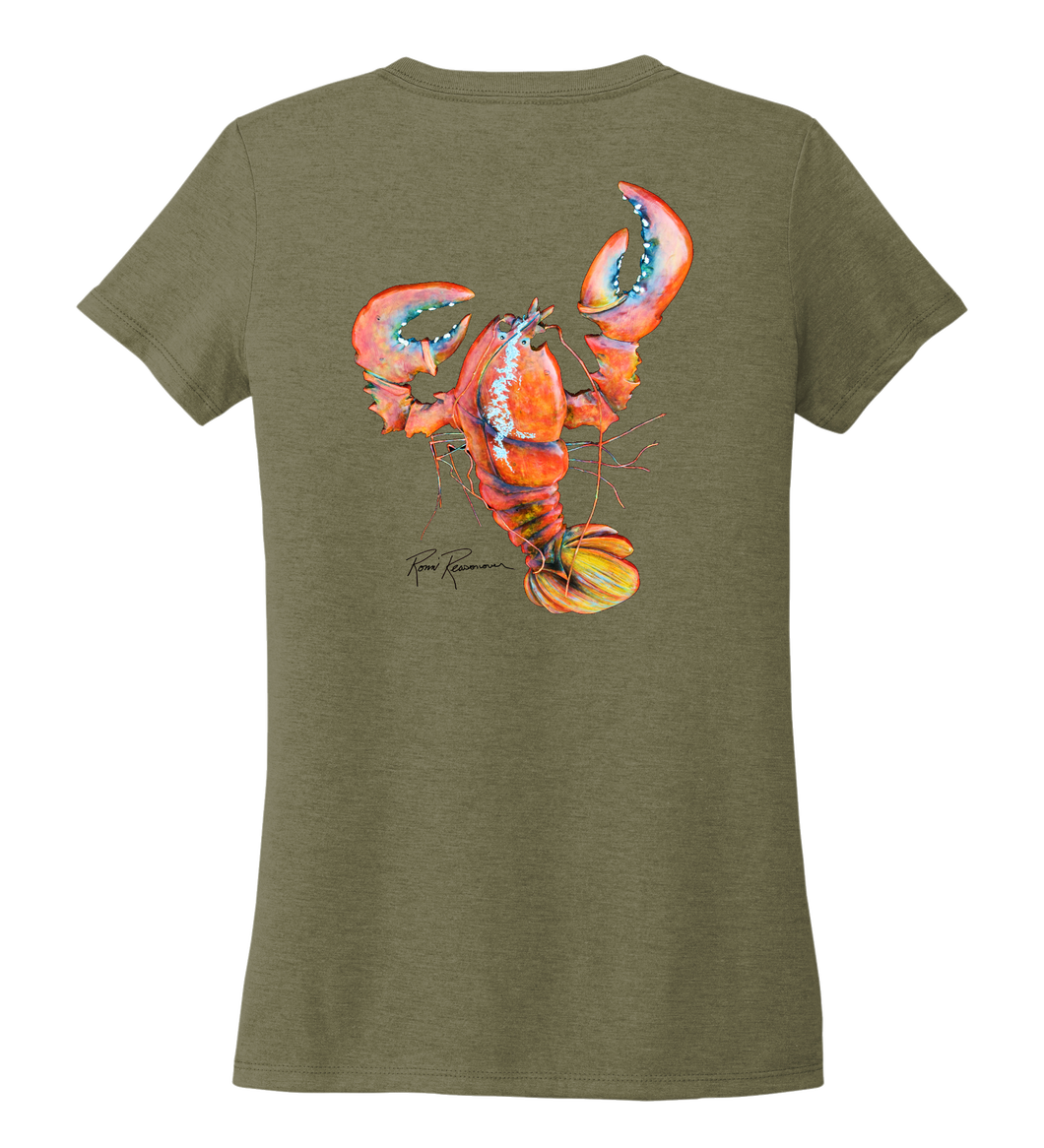 Ronnie Reasonover, The Lobster, Women's V-neck T-shirt in Earthy Green