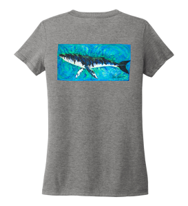 Ronnie Reasonover, The Whale, Women's V-neck T-shirt in Oyster Grey