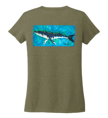 Ronnie Reasonover, The Whale, Women's V-neck T-shirt in Earthy Green