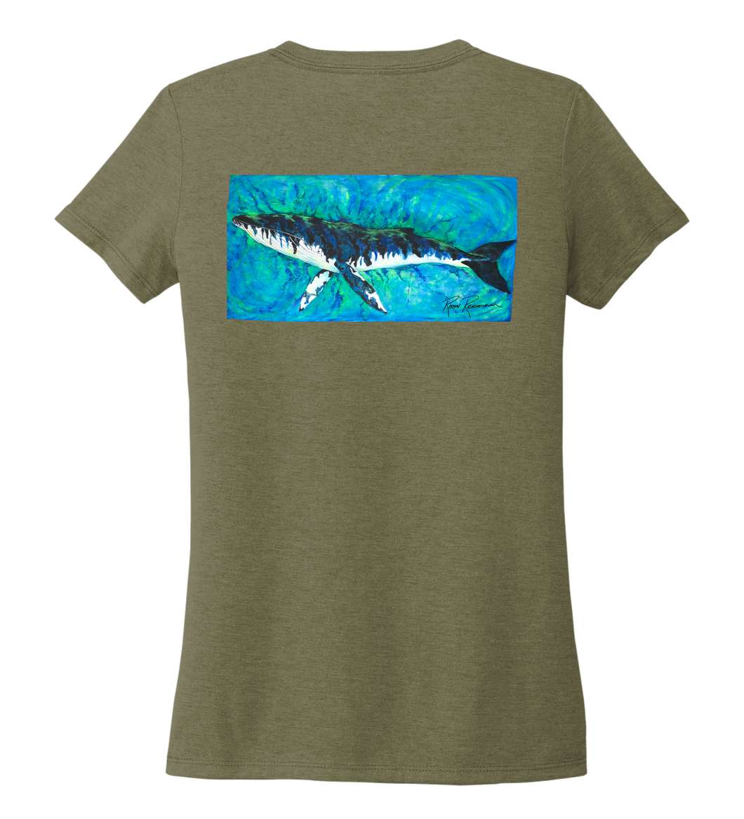 Ronnie Reasonover, The Whale, Women's V-neck T-shirt in Earthy Green