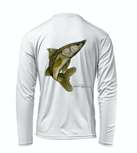 Load image into Gallery viewer, Colin Thompson, Snook, Performance Long Sleeve Shirt in Marine White