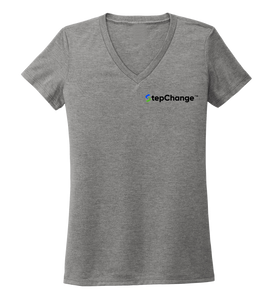 StepChange, Porpoise, Women's V-neck T-shirt in Oyster Grey