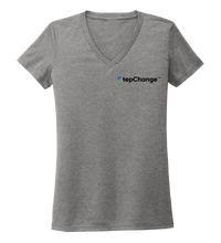 Load image into Gallery viewer, Alexandra Catherine, Fleur Pink Lobster, Women&#39;s V-neck T-shirt in Oyster Grey